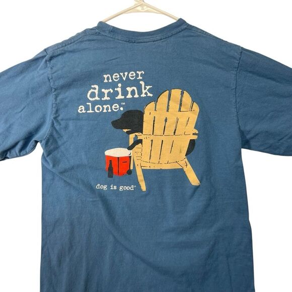 Dog is Good Never Drink Alone Blue Short Sleeve Graphic T-Shirt Sz s Labrador - Picture 12 of 15